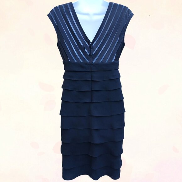 Adrianna Papell Women Black Lined Ruffle Tiered Cocktail Evening Midi Dress S6 - Picture 5 of 10